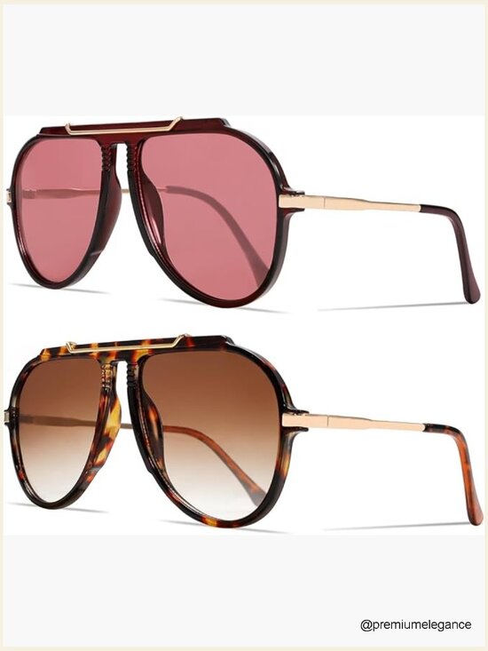 Oversized Aviator Sunglasses Retro 70s Gold Metal Square UV400 Protection main image 7